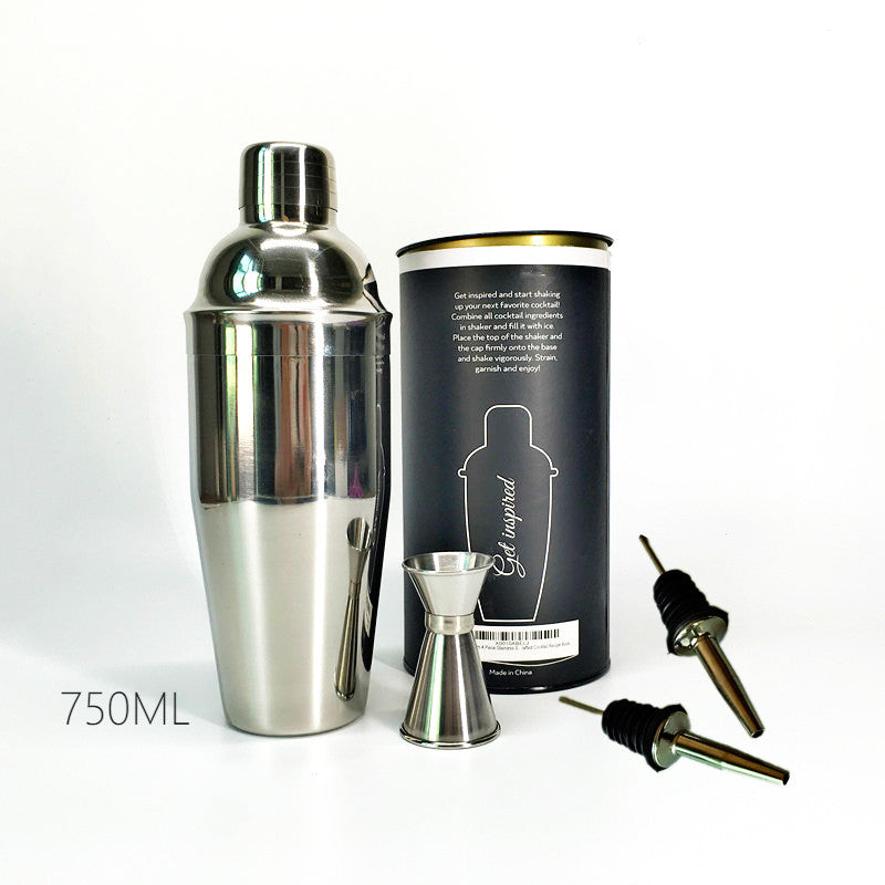 Premium 4 Pieces Bar set: 750ml stainless steel cocktail shaker, 15-30ml Double End Jigger, 2 Pourers, High grade barware