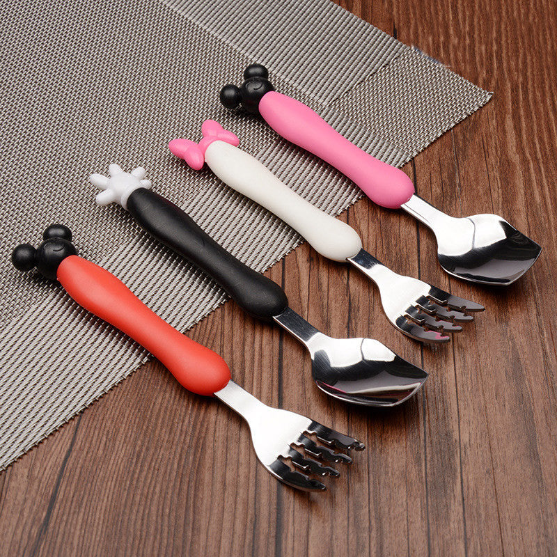 2pcs/set Stainless Steel Cartoon Spoon Ice Cream Tea Coffee Teaspoons Soup Ladle Tea Drink Children spork West Tableware D