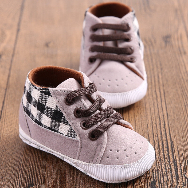 Toddler Infant Baby Boy Shoes Laces Casual Sneaker PU Plaid Soft Sole Crib Shoes