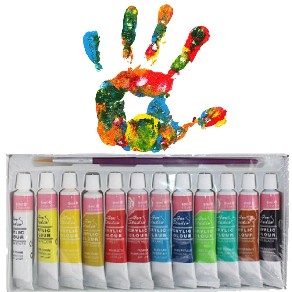 12 Colors Professional Acrylic Paints Set Hand Painted Wall Painting Textile Paint Brightly Colored Art Supplies Free Shipping