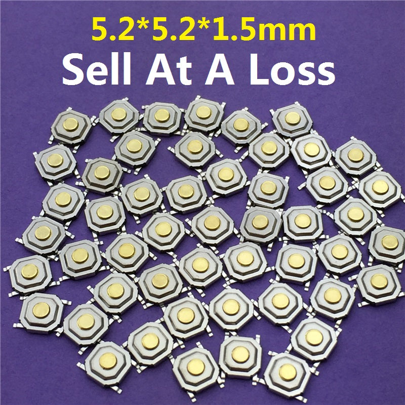 50pcs/lot 5.2*5.2*1.5mm 4 PIN SMT G66 Metal Tactile Push Button Switch Tact Switch Great Quality Free Shipping