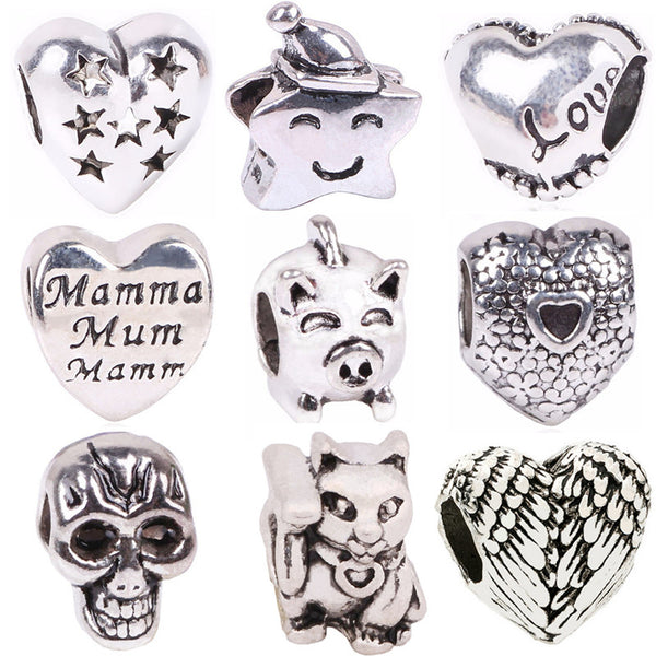 NEW 1pc Free Shipping Silver Bead Charm European Love Heart Clover Owl Boy Paw Family Fashion Bead Fit Pandora Bracelet Necklace