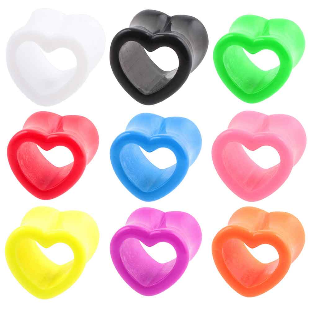 Pair Acrylic Heart Hollow Ear Tunnels Flesh Expander Gauges Plugs Earlets Earring Ear Piercing Body Jewelry