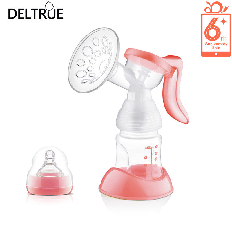 DELTRUE Pink/Yellow Manual Breast Pump Breast Feeding Bottle Bpa Free Milk Pumps Baby Nipple Suction Feeding Baby Breast Pump