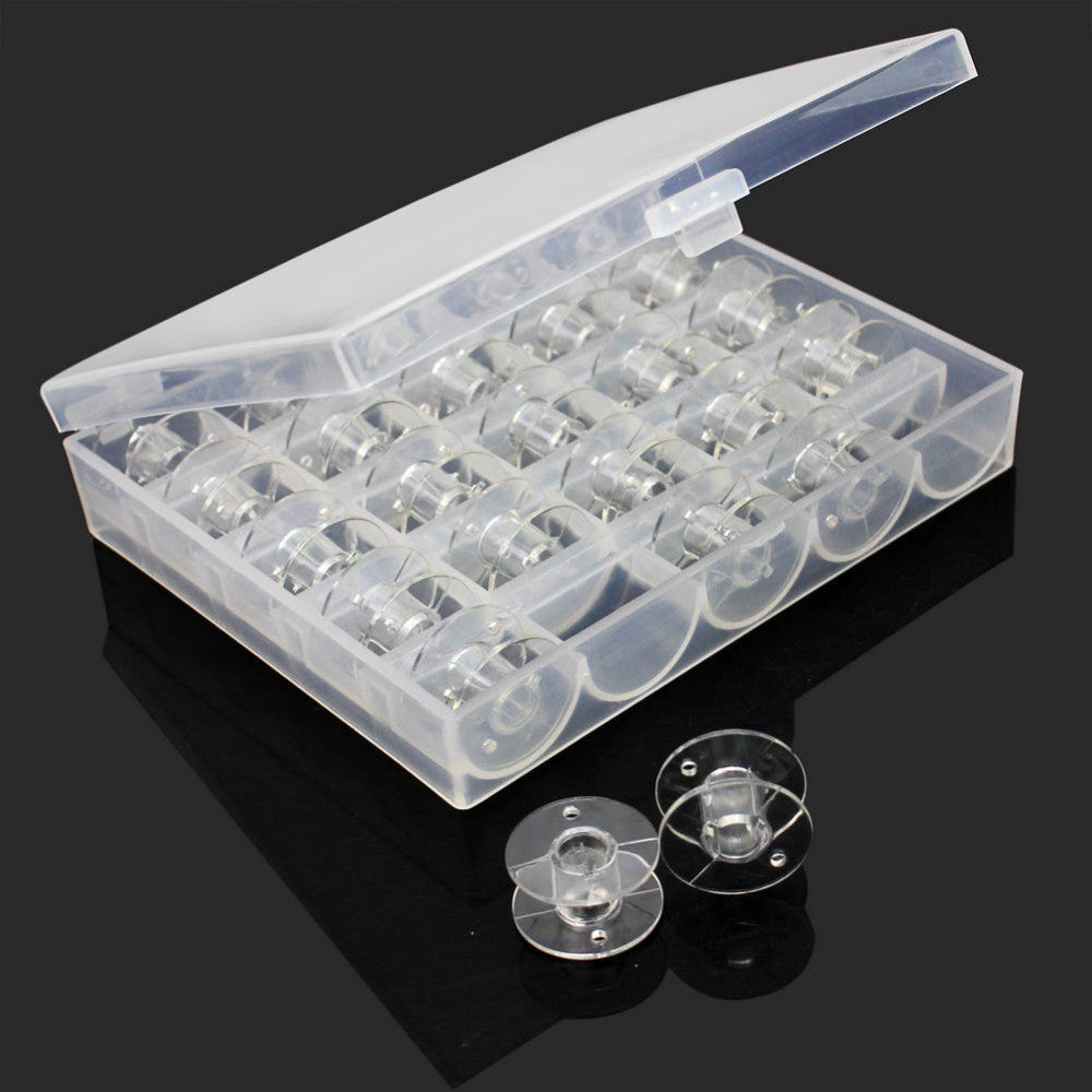 25Pcs/Set Empty Bobbins Sewing Machine Spools Clear Plastic Case Storage Box for Sewing Machine -46