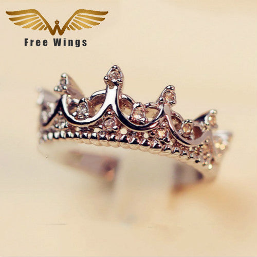 Free W ings Queen's Silver Crown Rings For Women Punk Brand Crystal Jewellery Love Rings Femme Bijoux wedding engagement rings