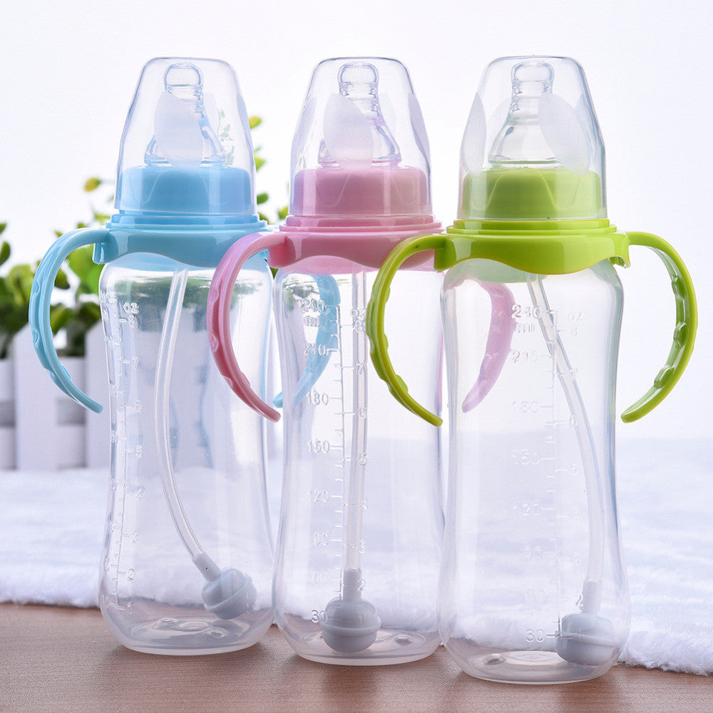 240ml Cute Baby Feeding Bottle for Infant Newborn Girl Boy Learn Drinking Cup with Handle Straw Juice Water Training Cups