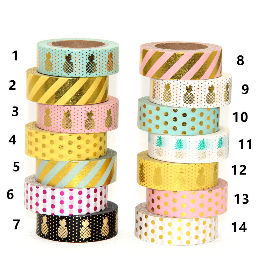 New 1X 15mm Gold Stamping Pineapple Fruit Japanese Washi Tape Scrapbooking Tools Papelaria Decorative Masking Tape Lot 15mm*10m