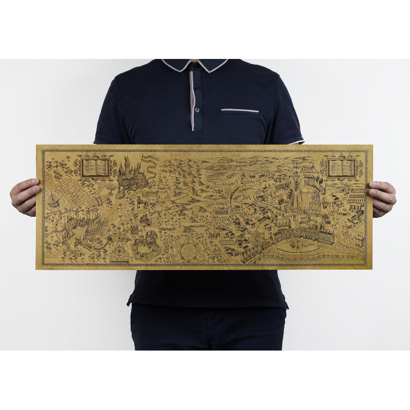 1 PCS Harry Potter Magic World Map Famous View Kraft Paper Cafe Bar Retro Poster Decorative Painting Wall Sticker 70.5x26.5cm