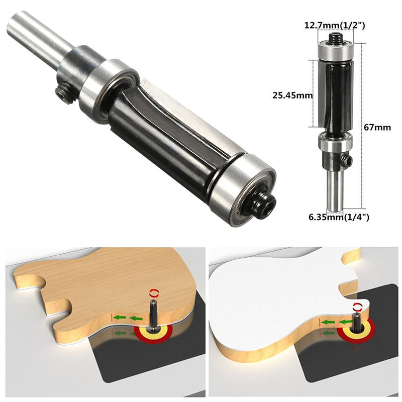 Flush Trim Router Bit Top & Bottom Bearing 1" H X 1/4'' Shank Woodworking Tool