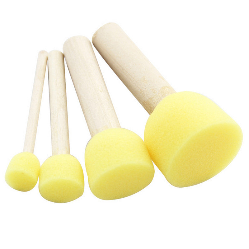 4 Set Yellow Sponge Paint Brush Seal Sponge Brush Wooden Handle Children's Painting Tool Graffiti Kids Diy Doodle Drawing Toys