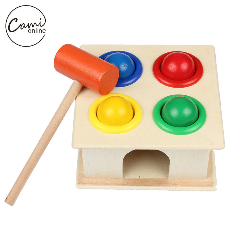 Baby Wooden Noise Maker Knock Ball Kids Hand Hammering Ball Box Kids Early Learning Educational Toys Montessor Christmas Gift