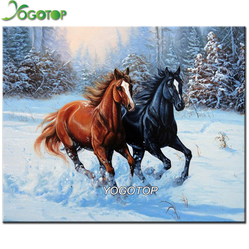 snow two horse square rhinestone Diamond Embroidery 3d Diy Diamond Painting Handicraft Inlay Mosaic cross stitch crafts GT572