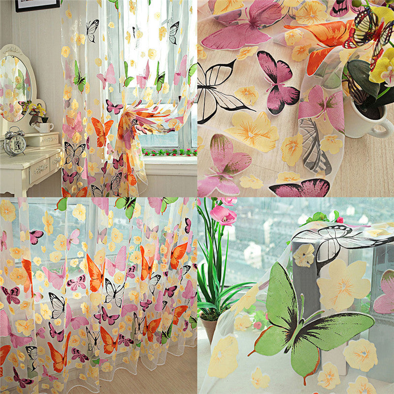 Romantic Bedroom Cheap Ready Made Finished Organza Child Window Cortina Butterfly Curtain for Living Room Home Decor