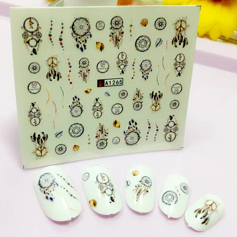YZWLE 1 Sheet 6.5*5.2CM Net / Feathers Nail Art Water Decal Sticker Fashion Tips Decoration A1265