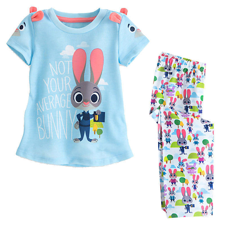 Zootopia Kids Girls Clothing Set 2Pcs Short Sleeve Cotton Outfits Set T shirt Tops + Long Pants