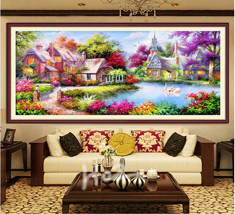 New diy 5d diamond Painting mosaic Landscapes Garden lodge Cross Stitch Kits diamonds embroidery Home decoration Free shipping