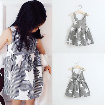 baby dress 2016 kids girls star printed dress summer beach sundress sleevless striped sling casual dress
