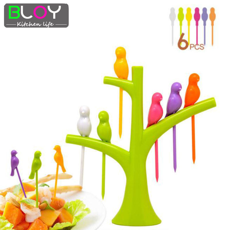 6 Pcs/set Birds Shape Creative Fruit Fork Tableware Dinnerware Sets Vegetable Fruit Fork Kitchen Accessories