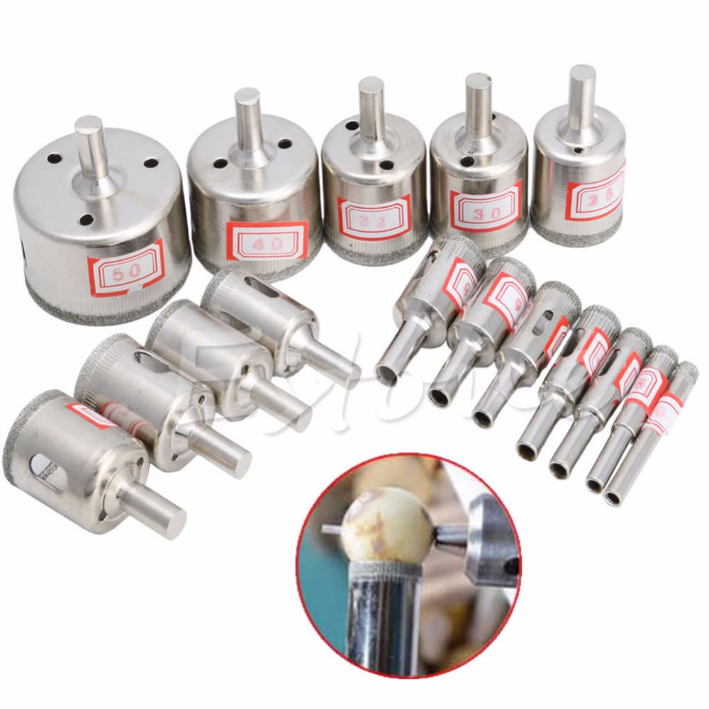 15pcs/Set 6mm-50mm Diamond Hole Saw Marble Drill Bit Tile Ceramic Glass Porcelain