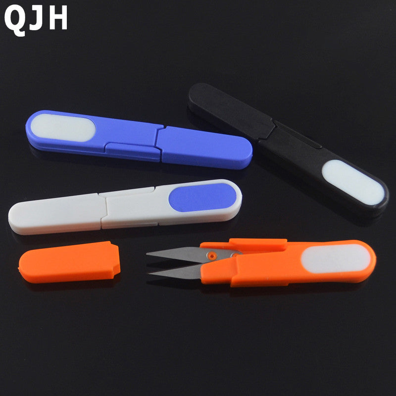 1pcs U Shape Cross Stitch Scissors DIY Portable Lid Safety Plastic Handle Yarn Scissors Embroidery Tailors Sewing Supplies