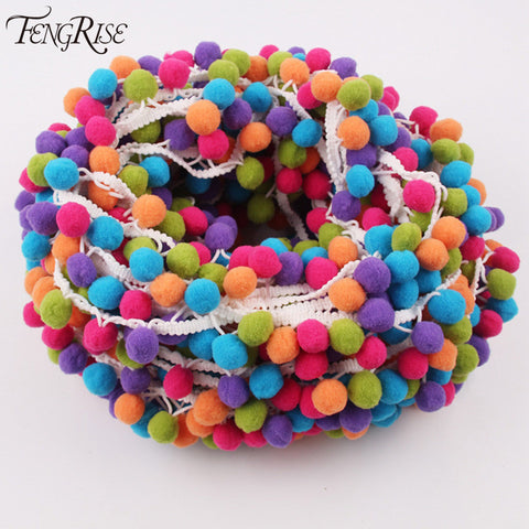 FENGRISE 2yards 1.8cm Rainbow Pom Pom Lace Tassel Pompom Trim Balls Fringe Ribbon Apparel Fabric Cord DIY Craft Sewing Supplies
