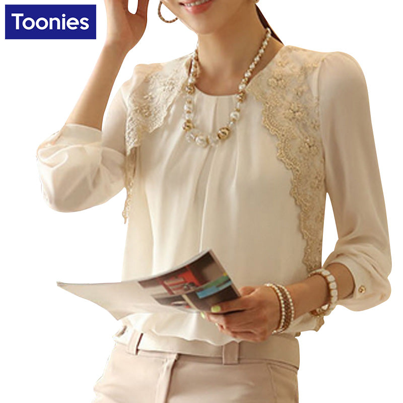 2017 New Brand Women Tops Shirt Long Sleeve Chiffon Blouse Women Lace Patchwork Women Blouses Casual Blusas Women Shirts