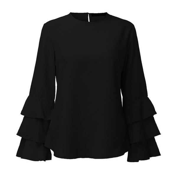 ZANZEA Women Blouses Shirts 2017 Autumn Elegant Ladies O-Neck Flounce Long Sleeve Solid Blusas Casual Loose Tops