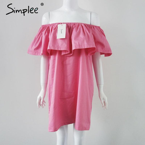 Simplee Apparel Ruffles slash neck women dress Summer style off shoulder sexy dresses vestidos White tube beach dress cotton