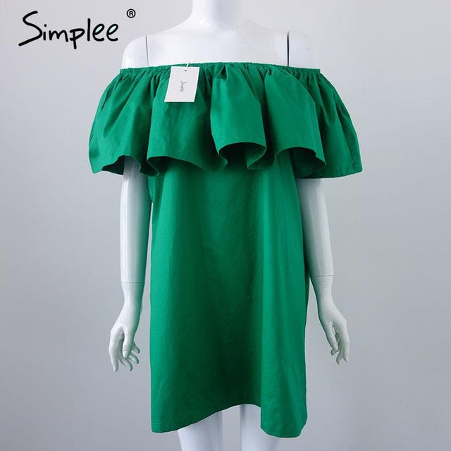 Simplee Apparel Ruffles slash neck women dress Summer style off shoulder sexy dresses vestidos White tube beach dress cotton