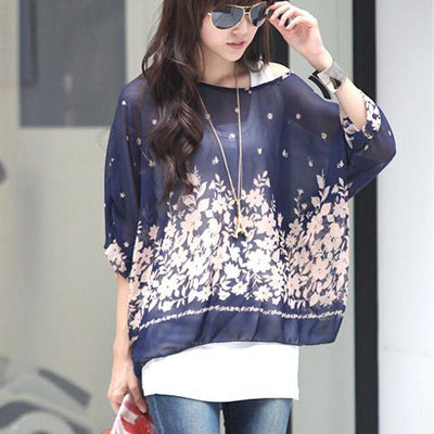 Blusas Summer Tops Plus Size Women Clothing 2017 New Style Batwing Sleeve Women Blouses Floral Print Women's Chiffon Shirts