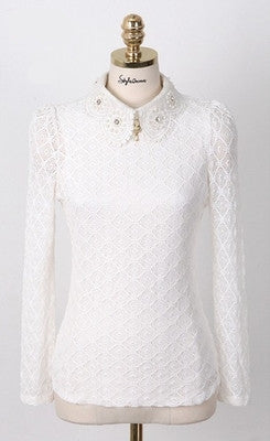 YEYELANA Women Lace Blouses 2017 Spring Summer New Elegant Femininas Long Sleeve chiffon Blouse Korean Style Women Shirt A001