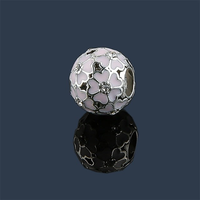 Lovely Pink Beads Fit Original Pandora Bracelet Necklace Big Hole Diy Charms For Women Enamel Heart Shape Pendant For Girl Gift