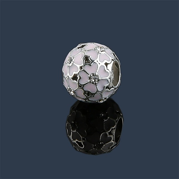 Lovely Pink Beads Fit Original Pandora Bracelet Necklace Big Hole Diy Charms For Women Enamel Heart Shape Pendant For Girl Gift