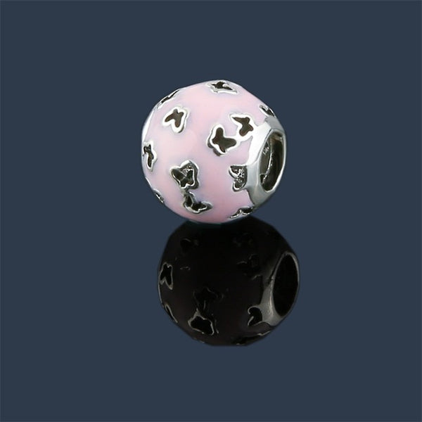 Lovely Pink Beads Fit Original Pandora Bracelet Necklace Big Hole Diy Charms For Women Enamel Heart Shape Pendant For Girl Gift