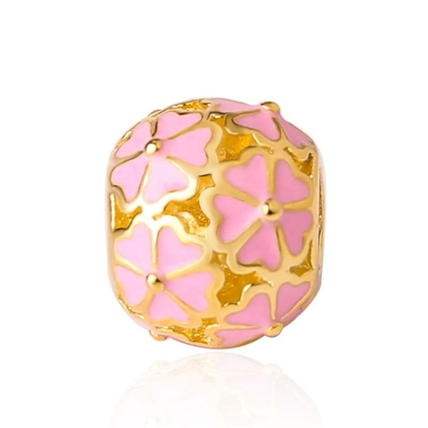 Lovely Pink Beads Fit Original Pandora Bracelet Necklace Big Hole Diy Charms For Women Enamel Heart Shape Pendant For Girl Gift