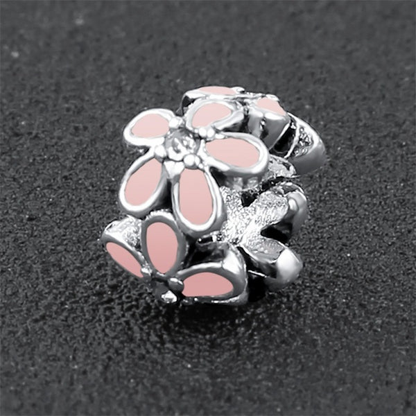 Lovely Pink Beads Fit Original Pandora Bracelet Necklace Big Hole Diy Charms For Women Enamel Heart Shape Pendant For Girl Gift