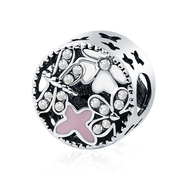 Lovely Pink Beads Fit Original Pandora Bracelet Necklace Big Hole Diy Charms For Women Enamel Heart Shape Pendant For Girl Gift