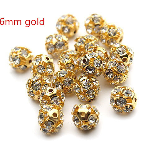 30pcs/lot  6mm/8mm/10mm Gold/Silver Round Pave Disco Ball Beads Rhinestone Crystal Spacer Beads for DIY Jewelry Findings F2419