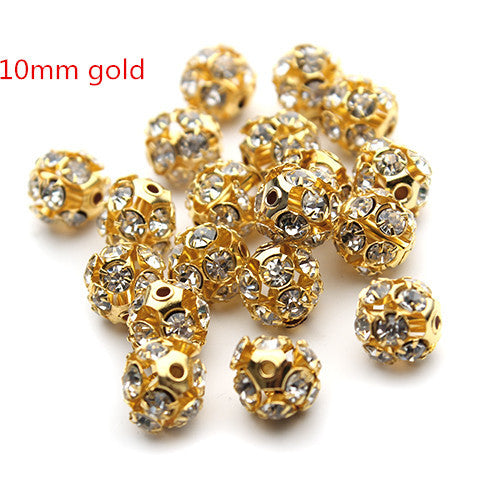 30pcs/lot  6mm/8mm/10mm Gold/Silver Round Pave Disco Ball Beads Rhinestone Crystal Spacer Beads for DIY Jewelry Findings F2419