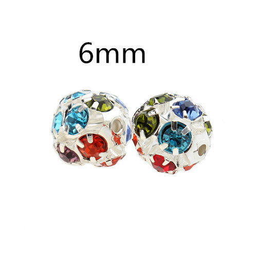 30pcs/lot  6mm/8mm/10mm Gold/Silver Round Pave Disco Ball Beads Rhinestone Crystal Spacer Beads for DIY Jewelry Findings F2419