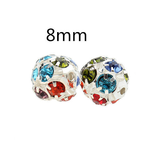 30pcs/lot  6mm/8mm/10mm Gold/Silver Round Pave Disco Ball Beads Rhinestone Crystal Spacer Beads for DIY Jewelry Findings F2419