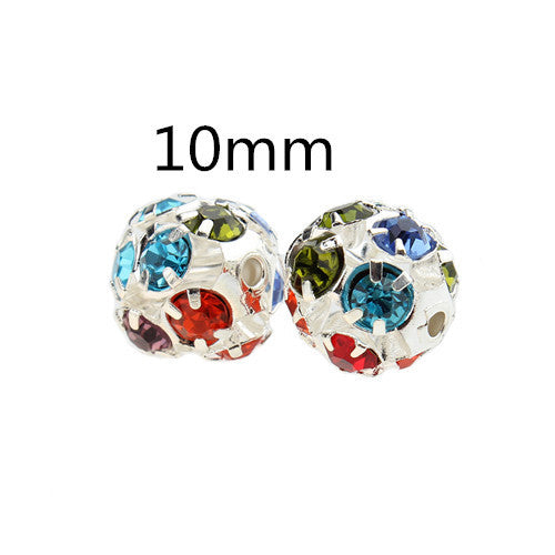 30pcs/lot  6mm/8mm/10mm Gold/Silver Round Pave Disco Ball Beads Rhinestone Crystal Spacer Beads for DIY Jewelry Findings F2419