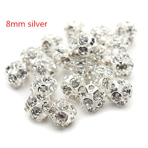 30pcs/lot  6mm/8mm/10mm Gold/Silver Round Pave Disco Ball Beads Rhinestone Crystal Spacer Beads for DIY Jewelry Findings F2419