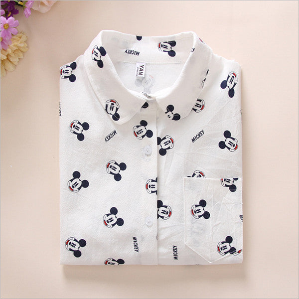 Ladies white Shirt 2016 Spring New Fashion cute Mouse Cartoon Blouse Long Sleeve Women Blouses Womens Tops Blusas Feminine Bluse