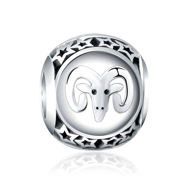 LZESHINE 925 Sterling Silver Beads Twelve Constellations Accessoriess  Zodiac Bead Charm Fit Original Pandora Bracelet PSMB0709