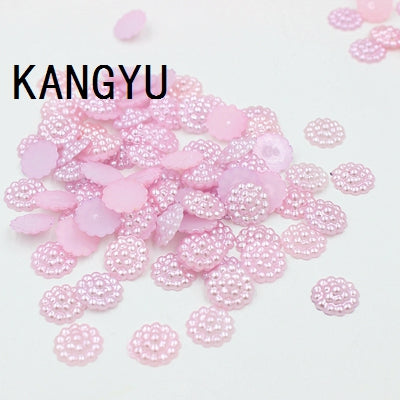 Free Shipping 144Pcs/lot 10mm Imitation Pearls Half Round Flatback Flower Beads Wedding Cards Embellishments DIY Decoration