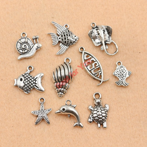 Mixed Tibetan Silver Plated Ocean Dolphin Hippocampus Penguin Shell Charms Pendant Jewelry Making Diy Charm Handmade Crafts c019