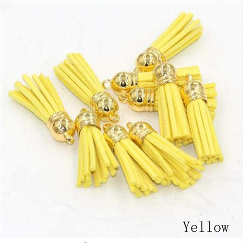 15pcs/lot 38mm Suede Tassel For Keychain Cellphone Straps Jewelry Charms  Leather Tassels Plated Gold Caps Diy Accessories OL-18