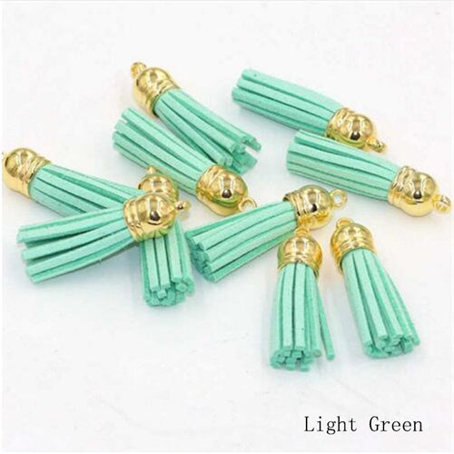 15pcs/lot 38mm Suede Tassel For Keychain Cellphone Straps Jewelry Charms  Leather Tassels Plated Gold Caps Diy Accessories OL-18